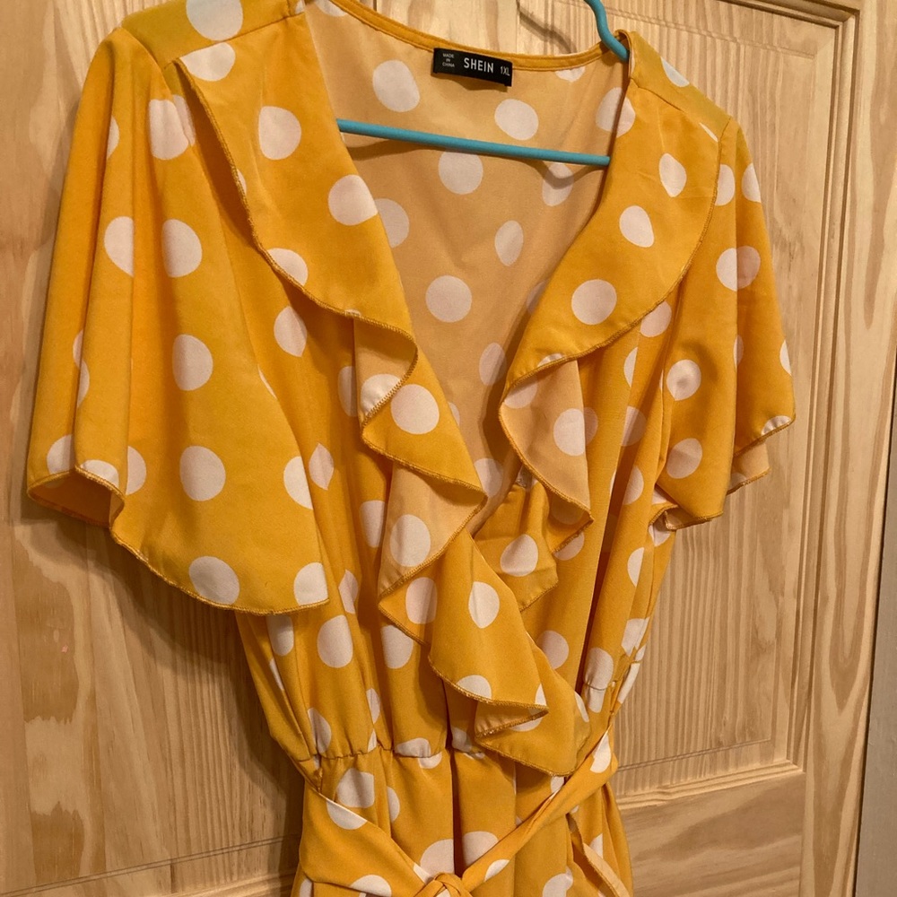 Yellow Polka Dot Wrap Dress